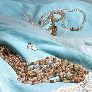 Jewelry Set ~ Two Necklaces ~ Opal Cross Pendant ~ 925 China Silver ~ Glass Bead
